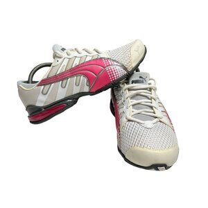 (2539) Puma 10 Cell Sneakers Shoes Women's Size 8 White Hot Pink Archtech EUC